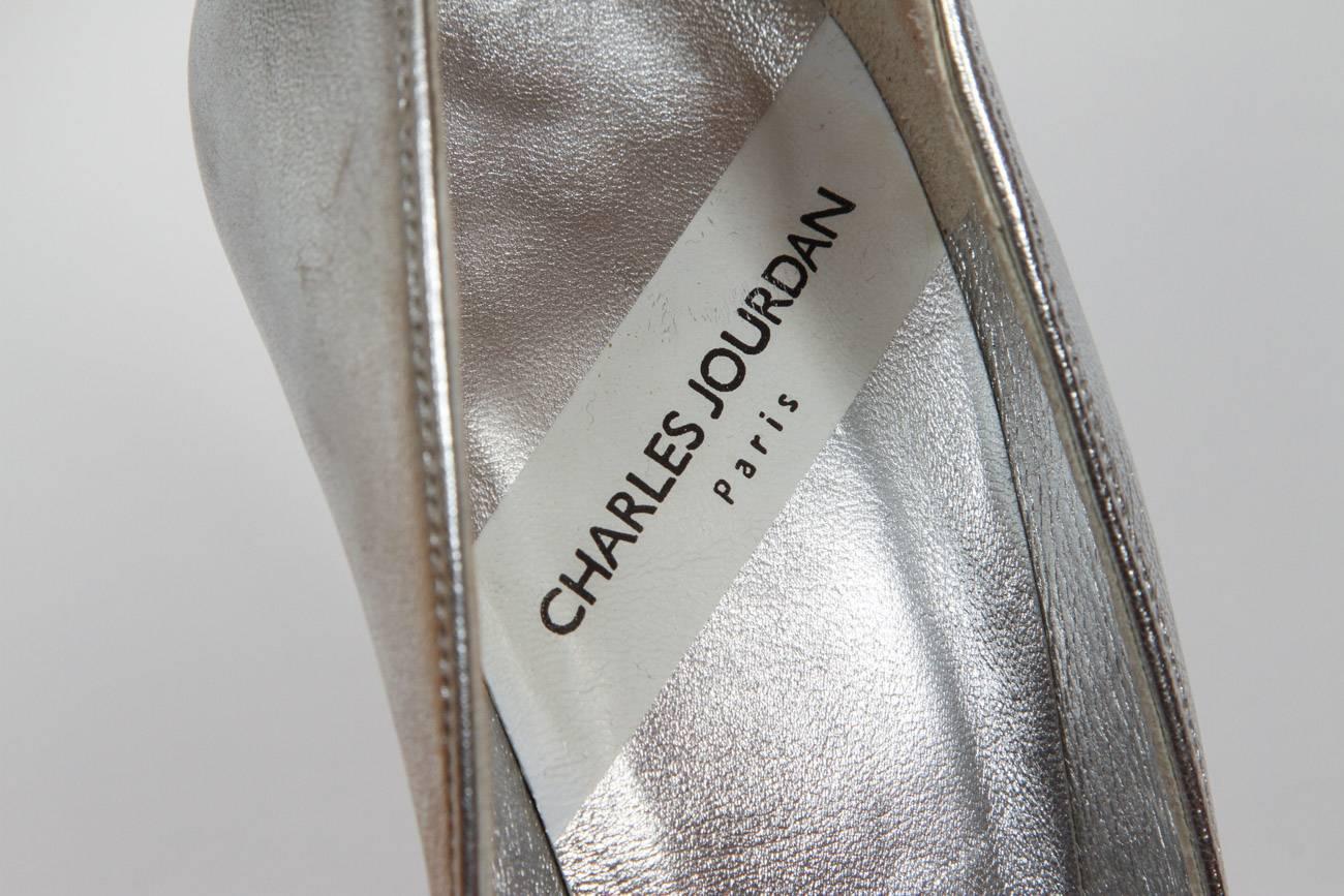 Women's Charles Jourdan Silver Leather High Heels w/Lucite Ball Detail at Toe & Heel