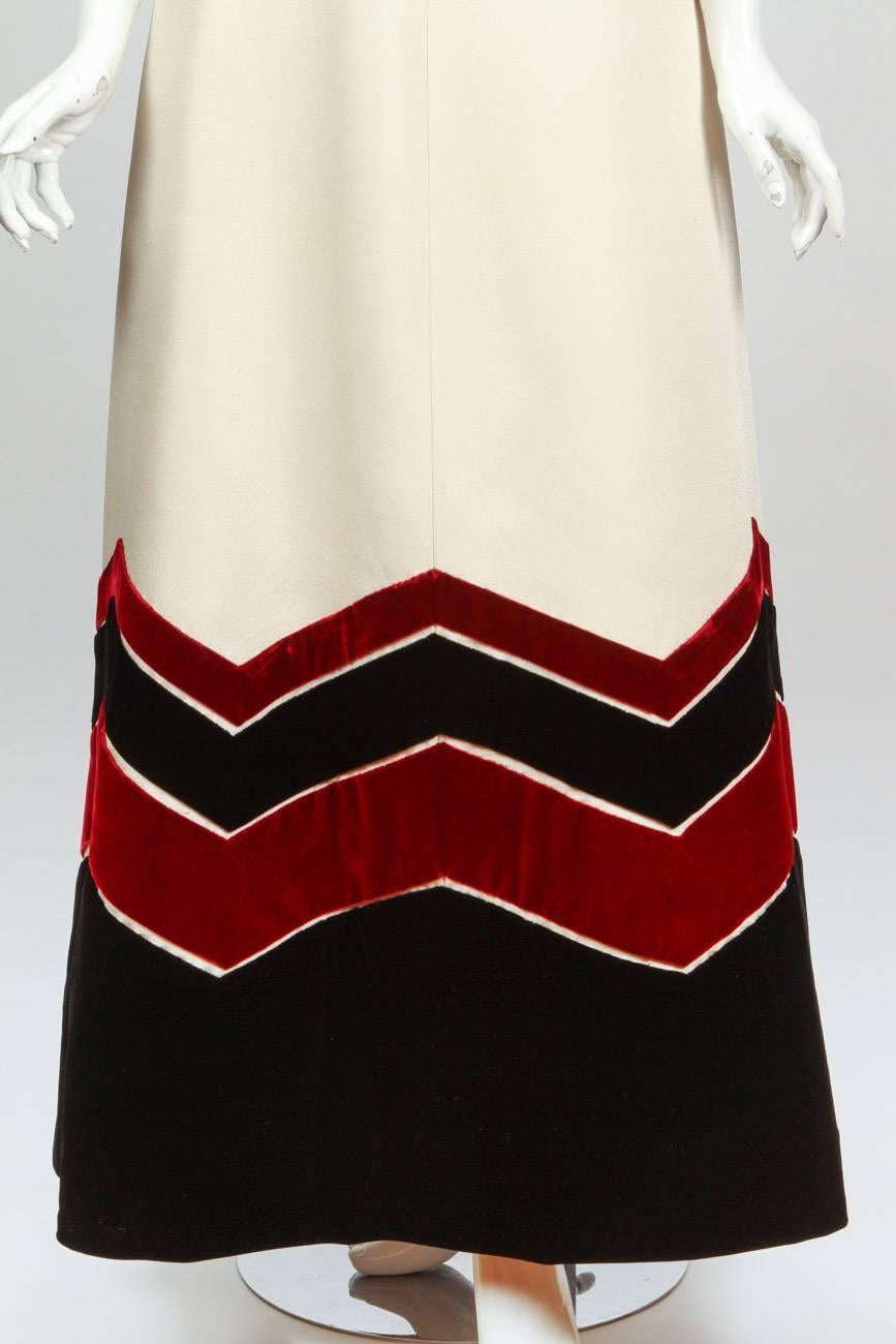 White 1971 Pierre Balmain Haute Couture Sleeveless Silk & Velvet Evening Gown No.15047