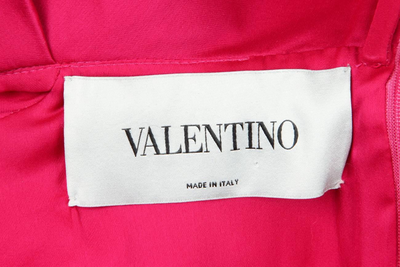 Pink Valentino Fuchsia Silk Evening Gown Dress w/Asymmetric Collar & Ruffled Detail For Sale