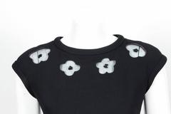 1970's Courreges Black A-Line Evening Gown w/Cap Sleeves & Floral Cutouts