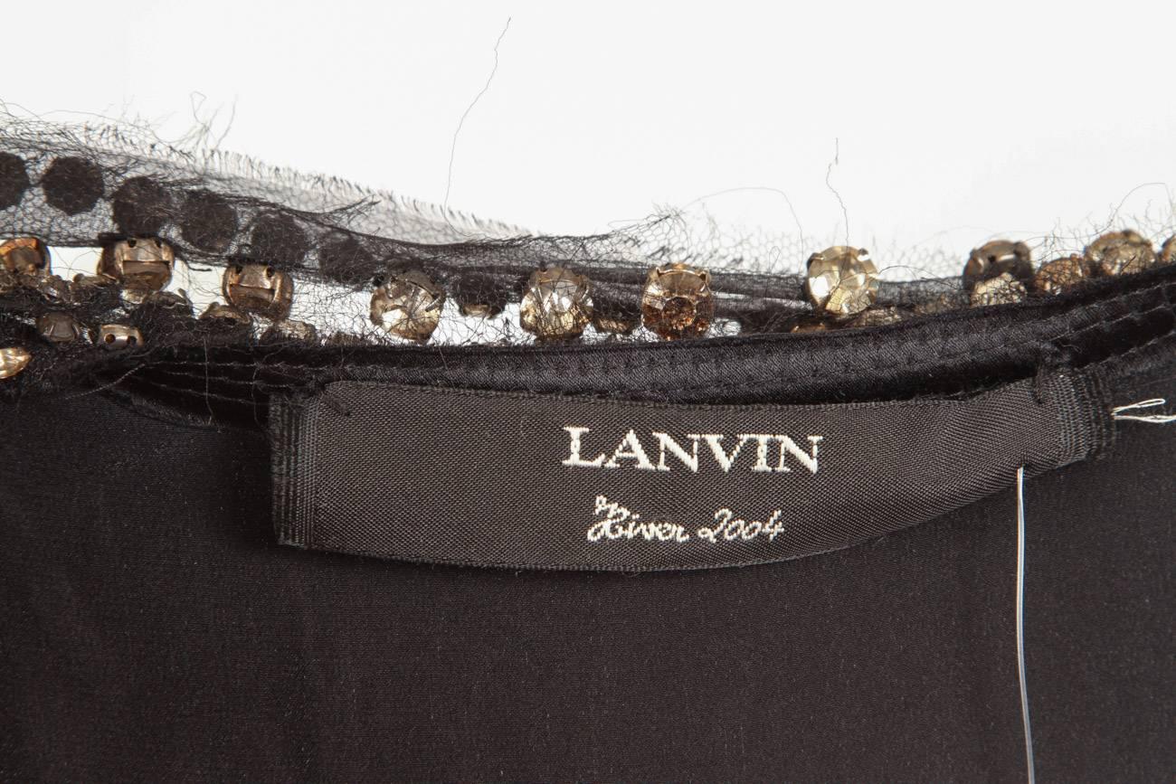 2004 Lanvin Black Silk Flapper Style Evening Dress w/Rhinestone Strands at Neck 2