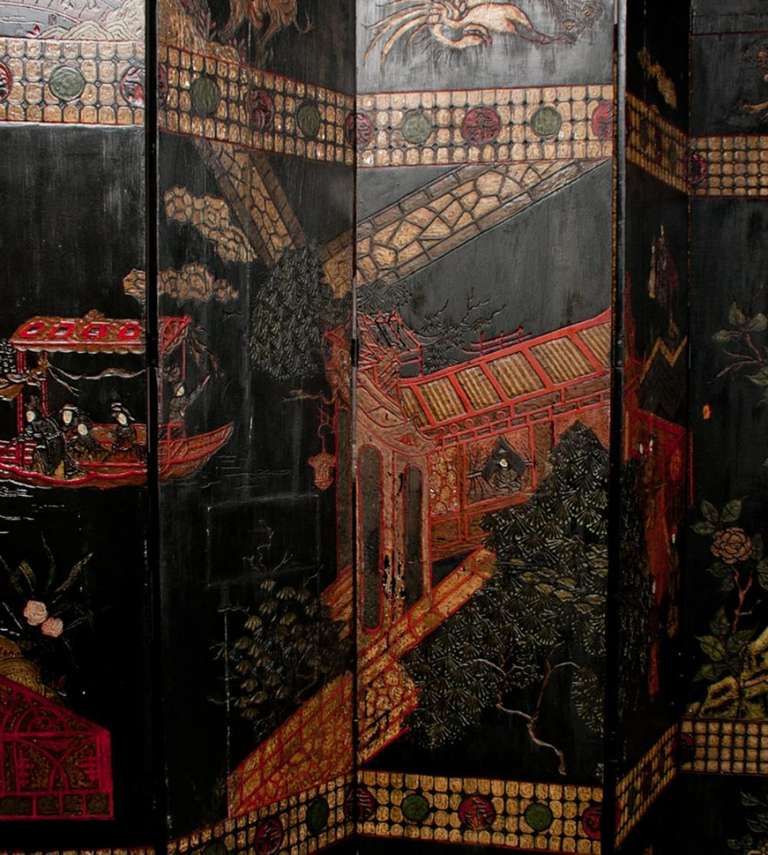 19th Century Chinese Lacquered Coromandel Screen 1