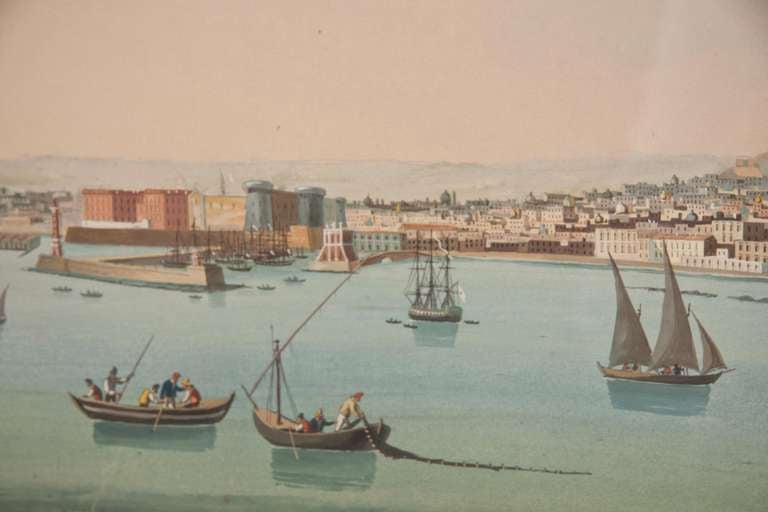 Paire de vues napolitaines italiennes du milieu du XIXe siècle, gouache sur papier.