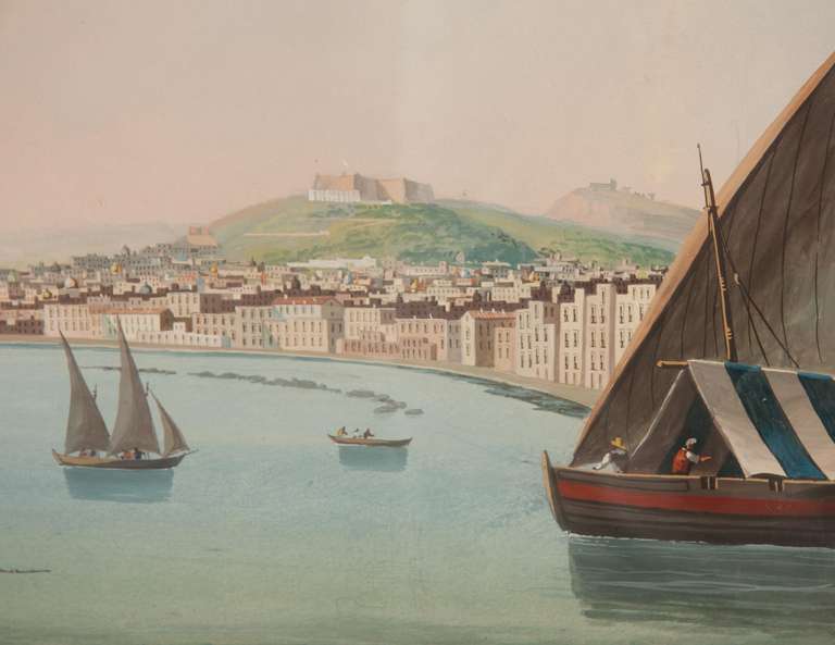 Beaux-Arts Paire de pièces napolitaines italiennes  Vues à la gouache, milieu du XIXe siècle en vente