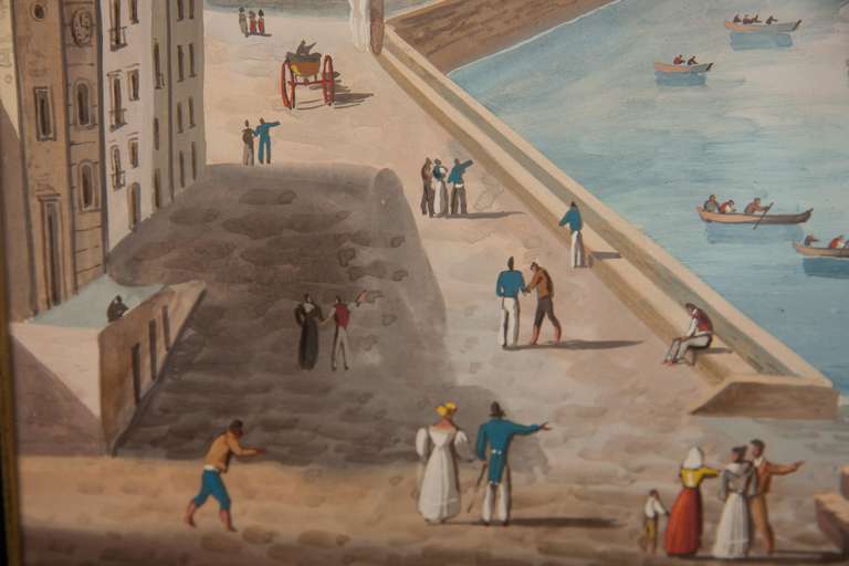 Paire de pièces napolitaines italiennes  Vues à la gouache, milieu du XIXe siècle en vente 4