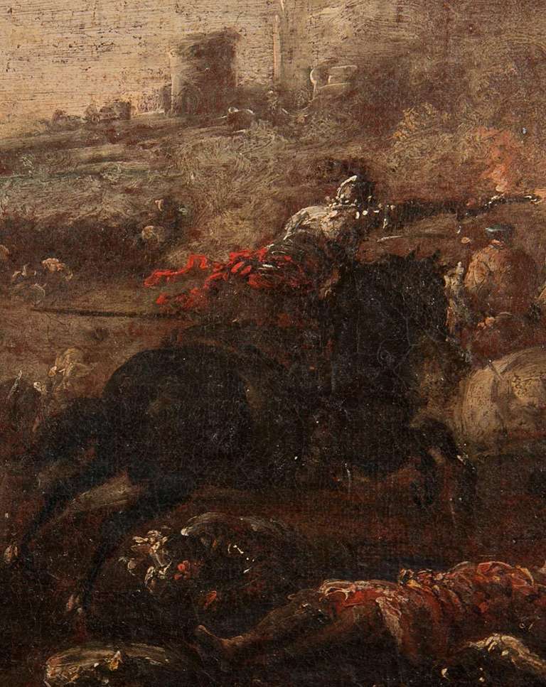 A fantastic late 17th-early 18th century Italian oil on canvas of a battle scene attributed to Francesco Graziani.

Measurements are canvas only.