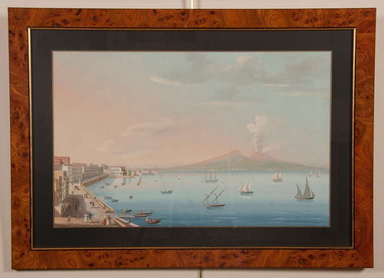 Paire de pièces napolitaines italiennes  Vues à la gouache, milieu du XIXe siècle en vente 1