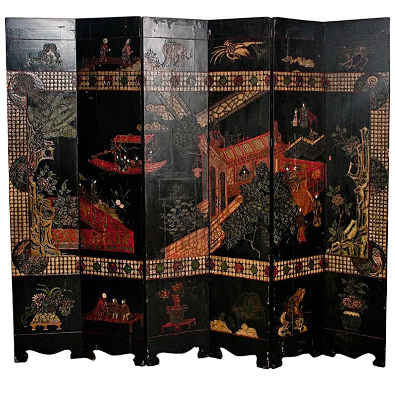 19th Century Chinese Lacquered Coromandel Screen