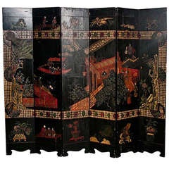 Antique 19th Century Chinese Lacquered Coromandel Screen