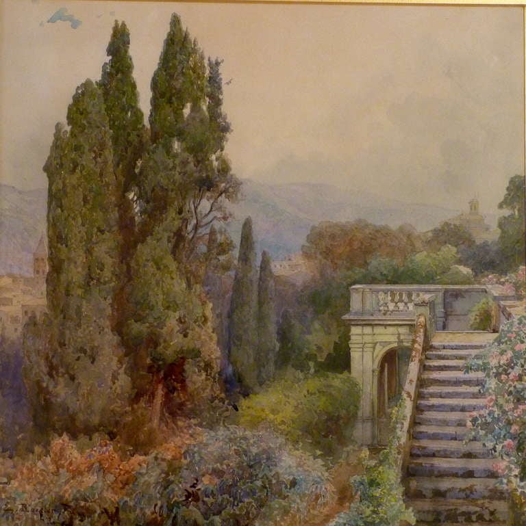 Ettore Roesler Franz „Terrace of Villa D'este von Tivoli“ (Papier) im Angebot