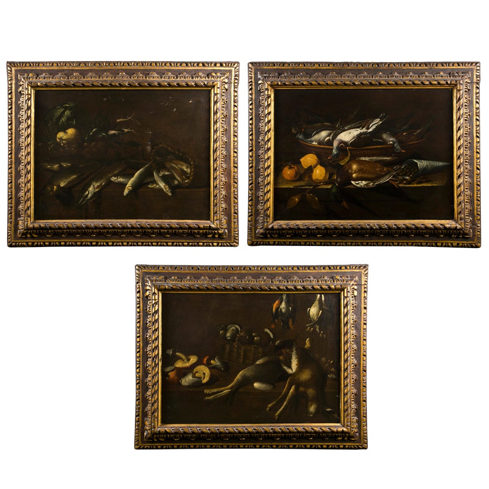 Set of 3 late 17th Century Spanish Still-lives " Bodegones"