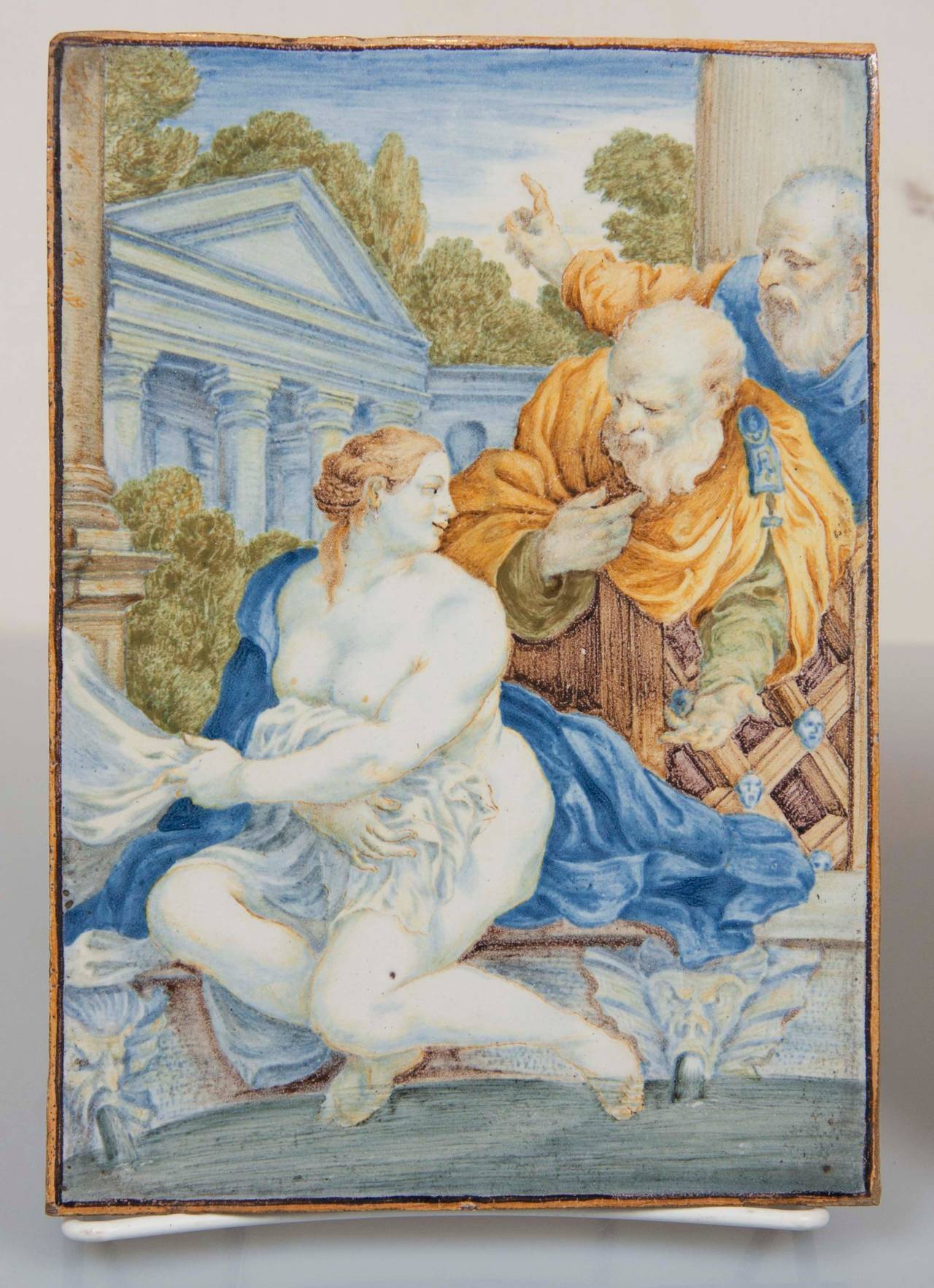 Rococo Carmine Gentili attributed Italian Castelli Maiolica Plaques, 18th Century