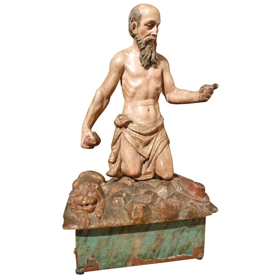 Spanische Skulptur des heiligen Jerome, spätes 17. Jahrhunderts