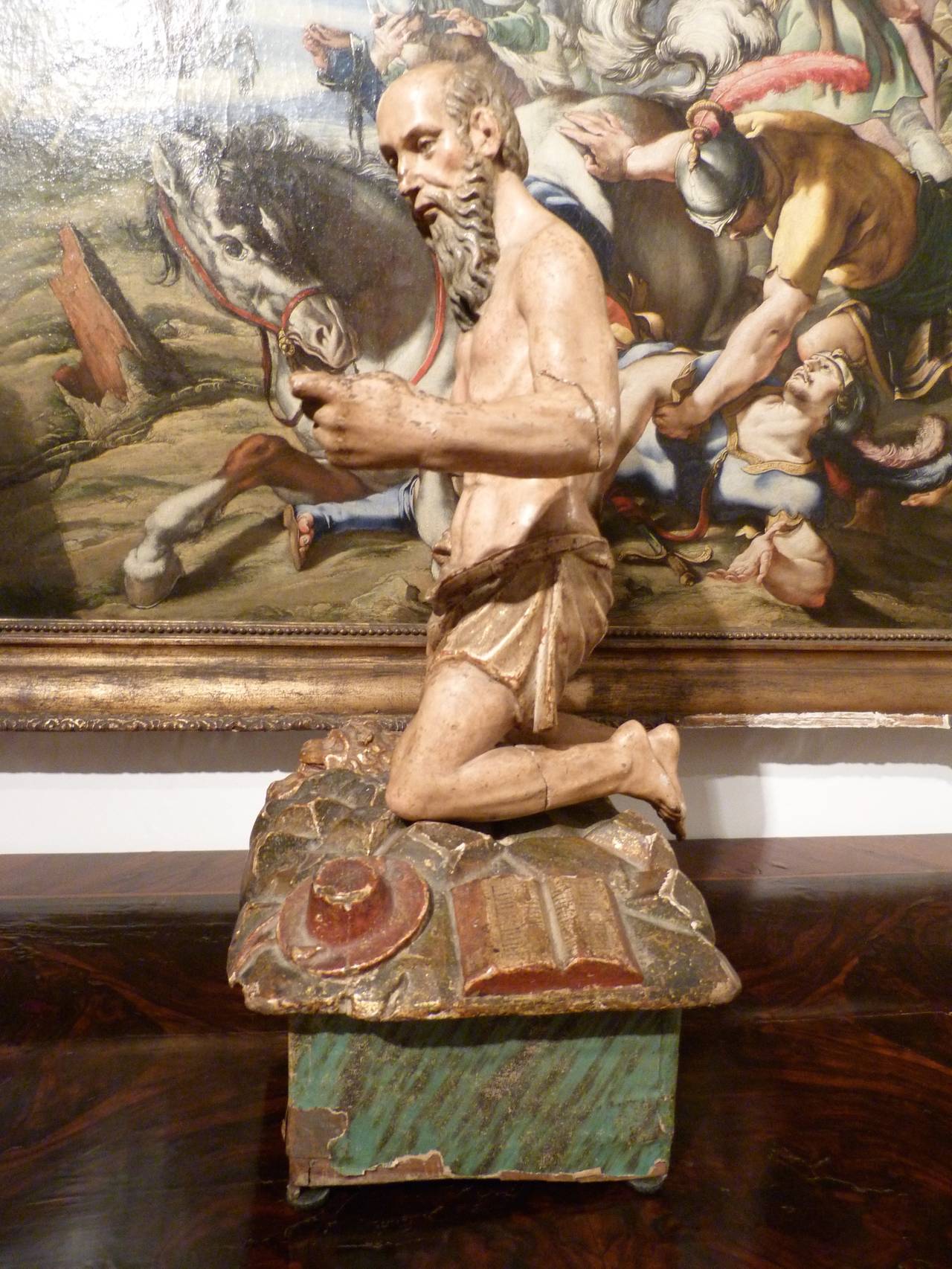 Baroque Spanish Sculpture of Saint Jerome, Late 17th Century For Sale