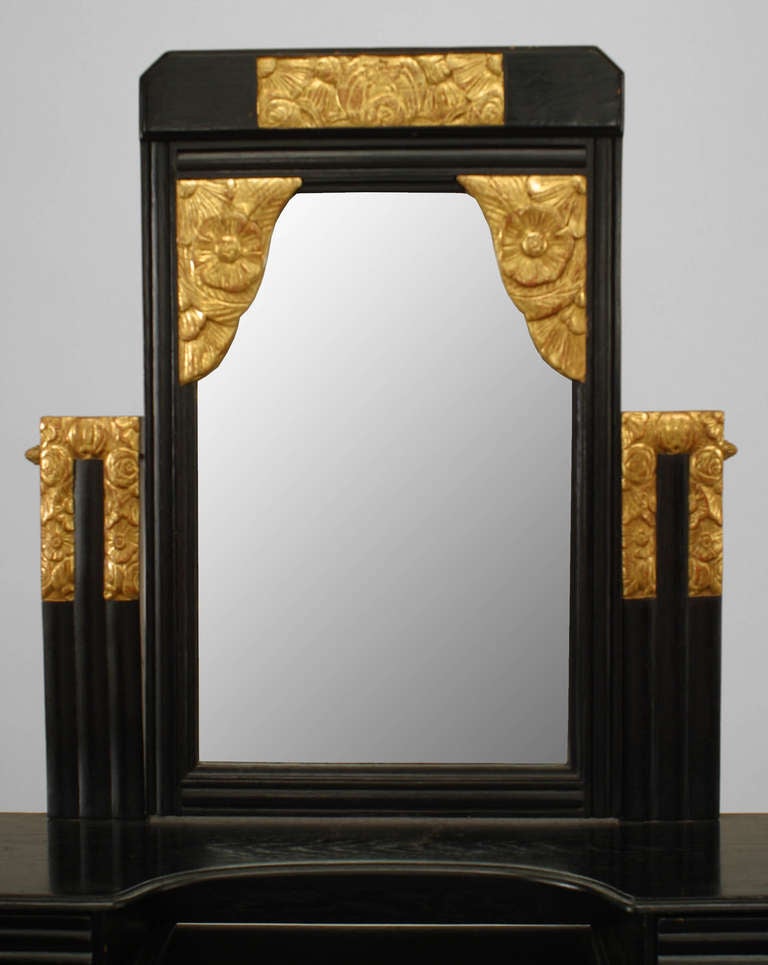 French Art Deco Parcel Gilt Ebonized Dressing Table In Excellent Condition In New York, NY