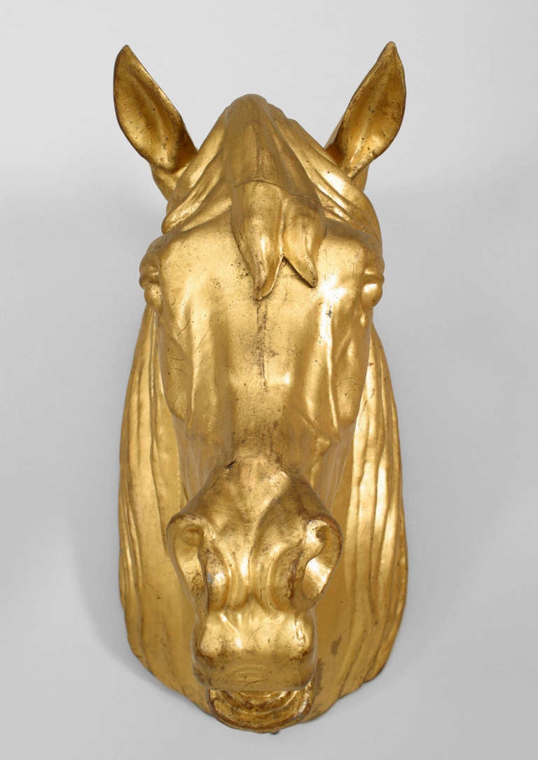 20th Century French Provincial Gilt Horse Head Butcher Sign For Sale