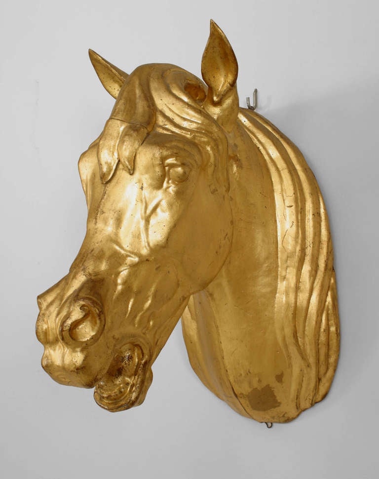 Metal French Provincial Gilt Horse Head Butcher Sign For Sale