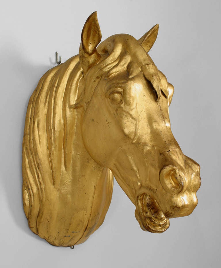 French Provincial Gilt Horse Head Butcher Sign In Good Condition For Sale In New York, NY