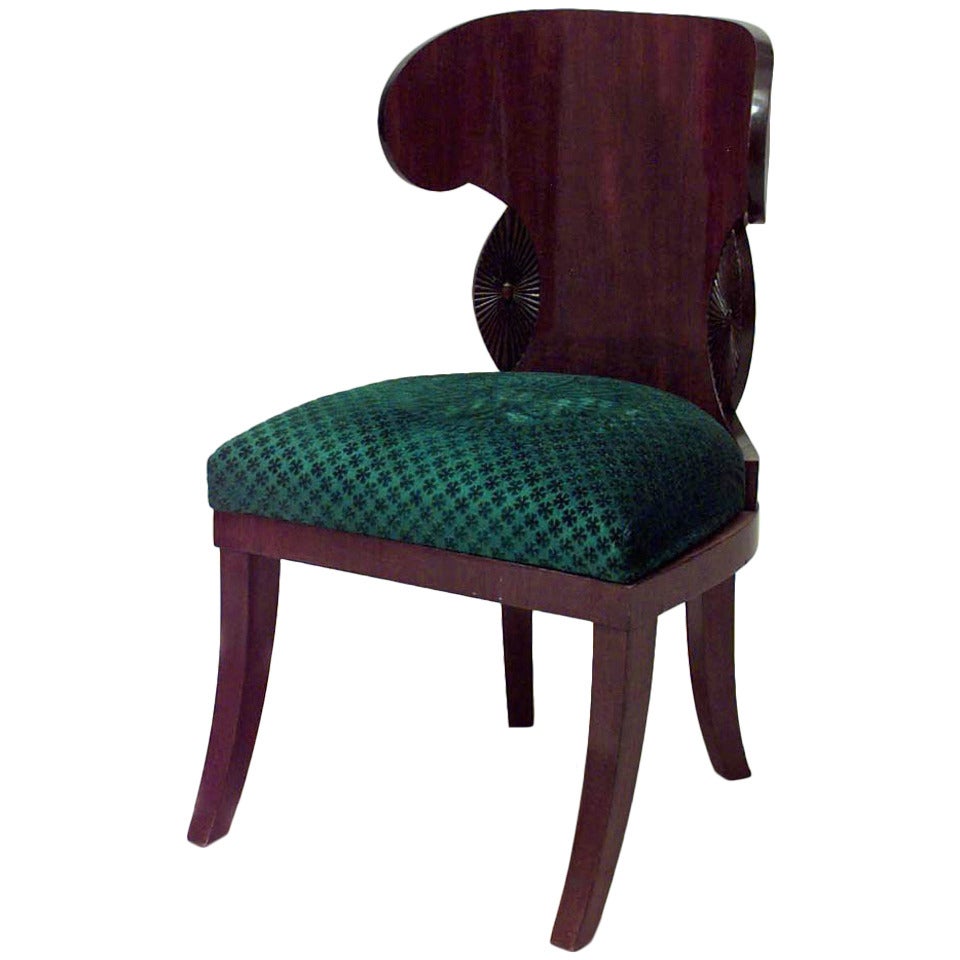 Russian Neoclassic Green Velvet Side Chair For Sale