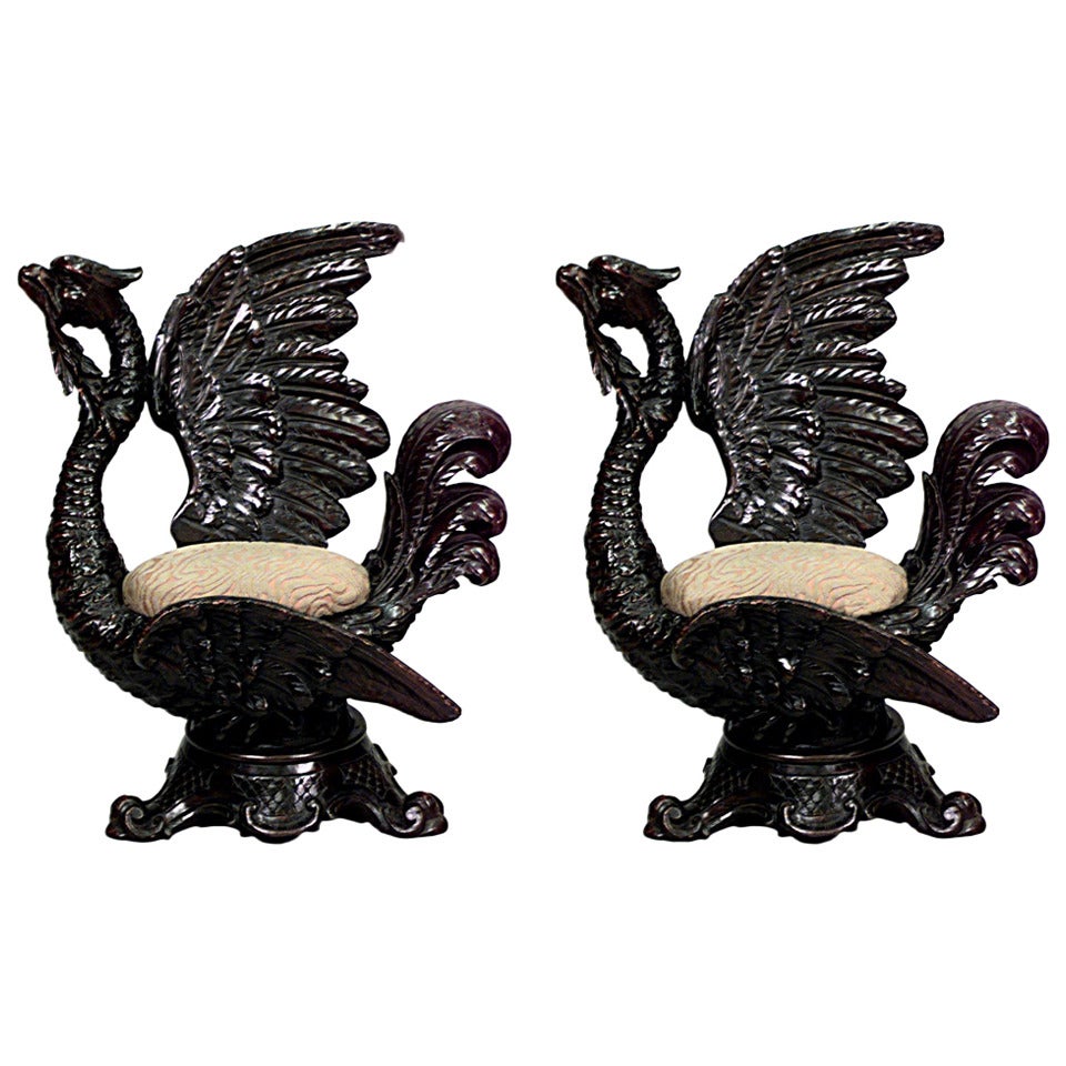 Pair of Northern Italian Renaissance Griffin Side Chairs For Sale