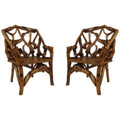 Pair of 20th c. Adirondack Style Root Chairs