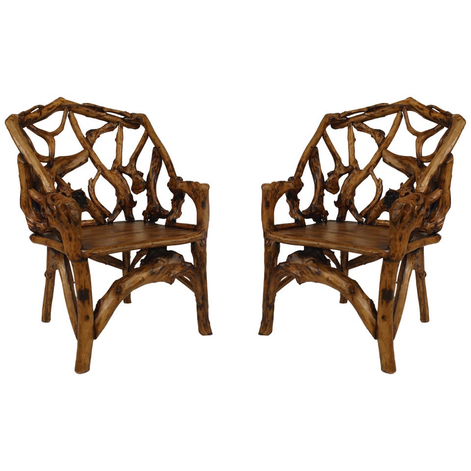 Pair of 20th c. Adirondack Style Root Chairs