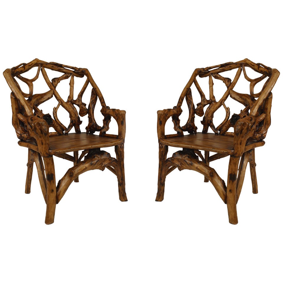 Pair of 20th c. Adirondack Style Root Chairs