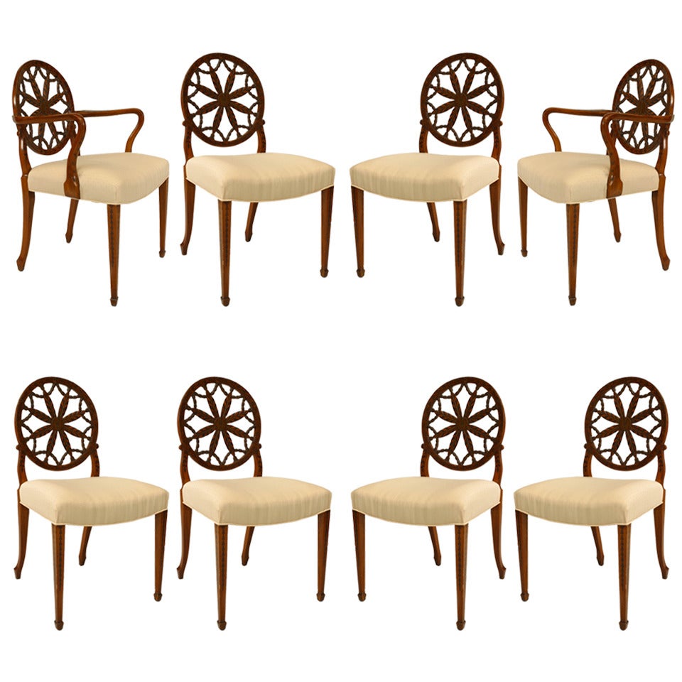 Set of 8 English Adam Style Satinwood Chairs
