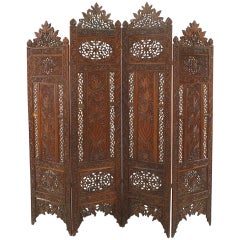 Antique Moorish Carved Teak 4-Fold Screen