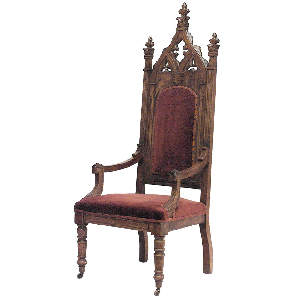Gothic Revival Velvet Arm Chair For Sale