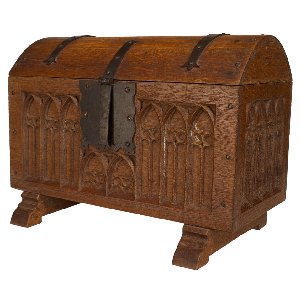 French Gothic Oak Coffer Chest For Sale