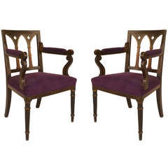 Pair of English Regency Gothic Inspired Armchairs, Circa 1810