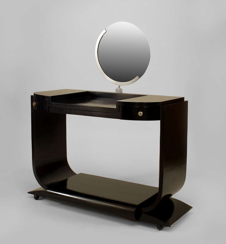 French Art Deco U-Shaped Vanity with Chrome Accents