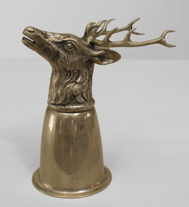 Italian (20th Century) silver-plate drink cup with elk head top (signed: GUCCI, ITALY)
