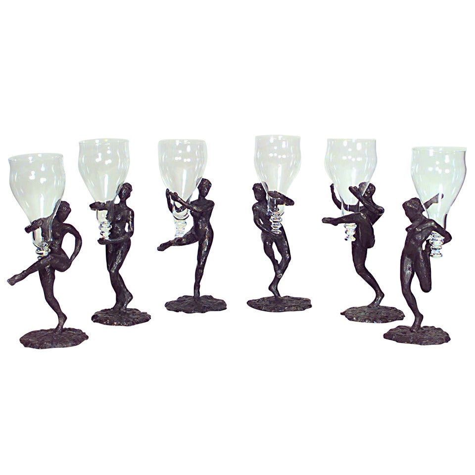 Set of 6 French Sculptural Wine Glasses by LaRoche