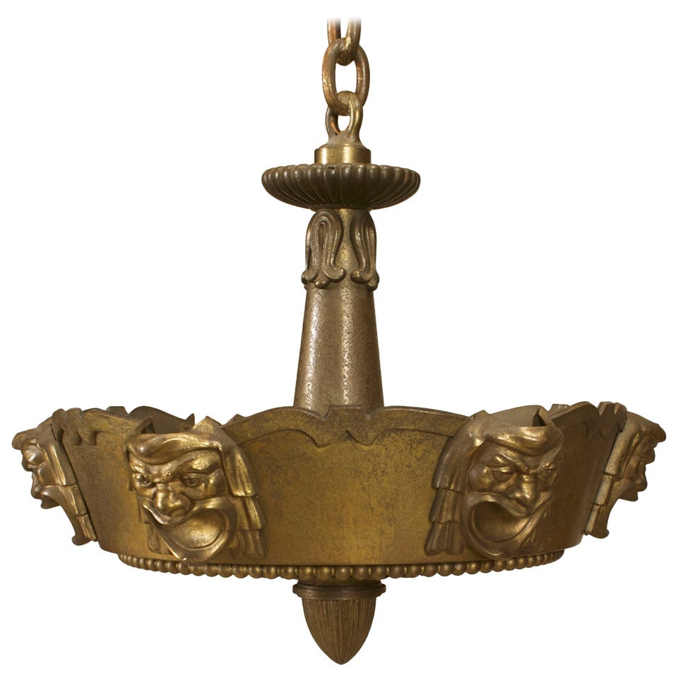 American Bronze Comedy Tragedy Chandelier For Sale