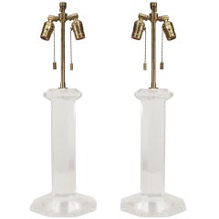 Pair of Mid-Century Springer Lucite Column Table Lamps