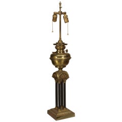 English Victorian Brass Column Table Lamp