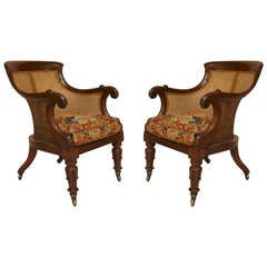 Pair of Late Regency Caned Mahogany Armchairs