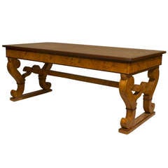 French Charles X Large Inlaid Marquetry Center Table or Desk