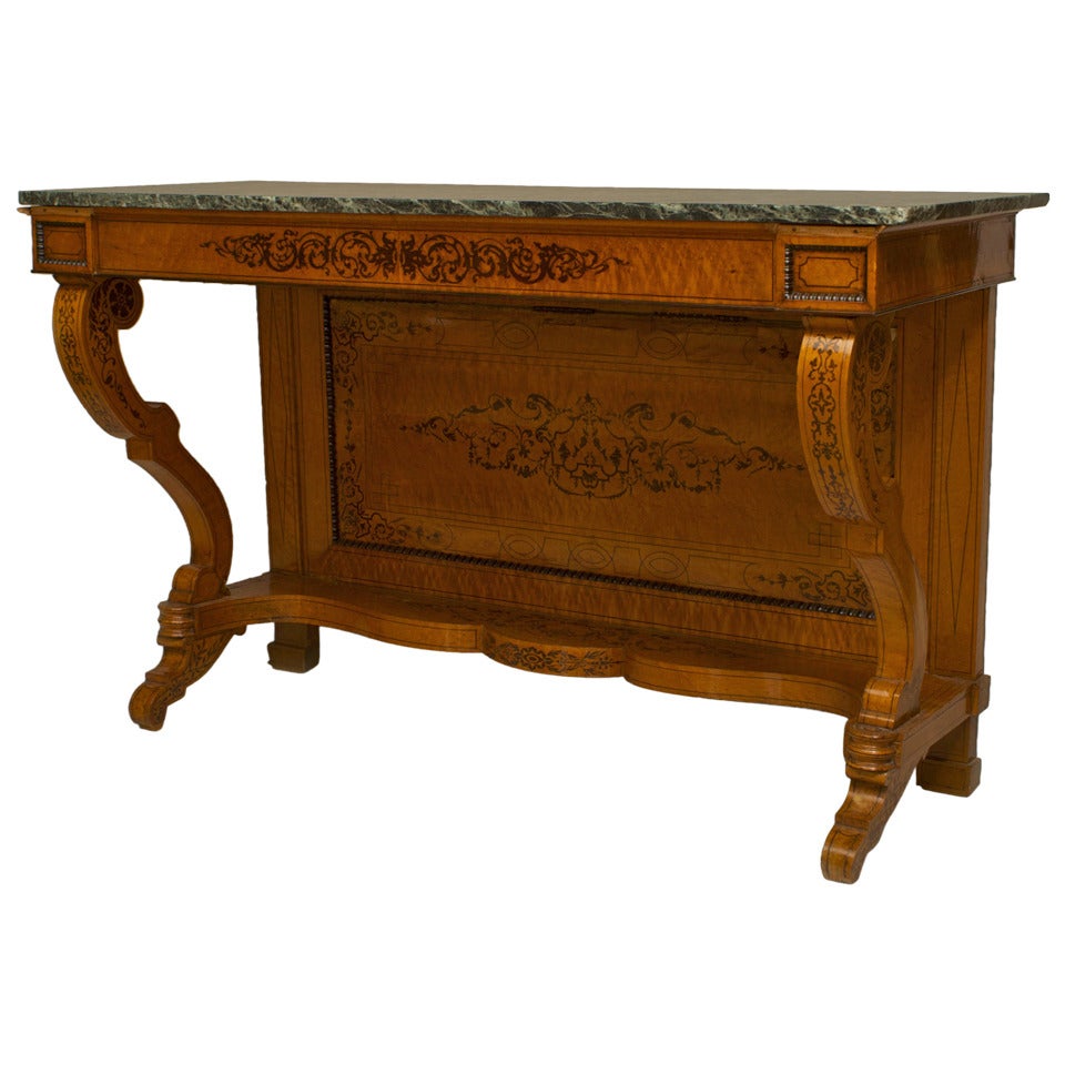 Table console française en érable et marbre Charles X en vente