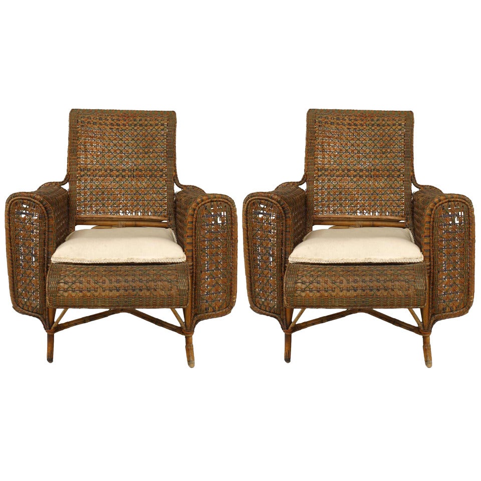 Pair of Turn of the Century French Wicker Armchairs