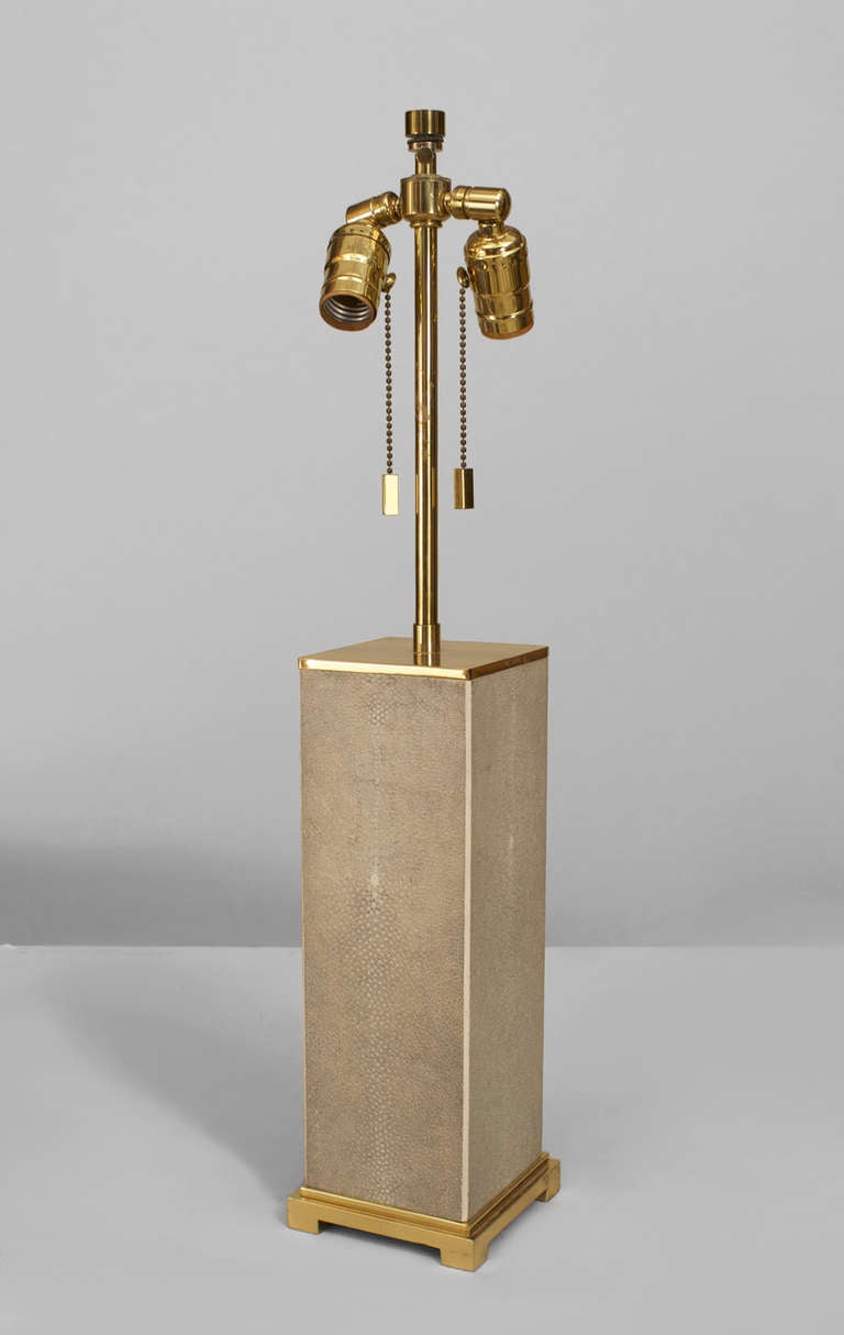 1960's American Shagreen and Brass Table Lamp