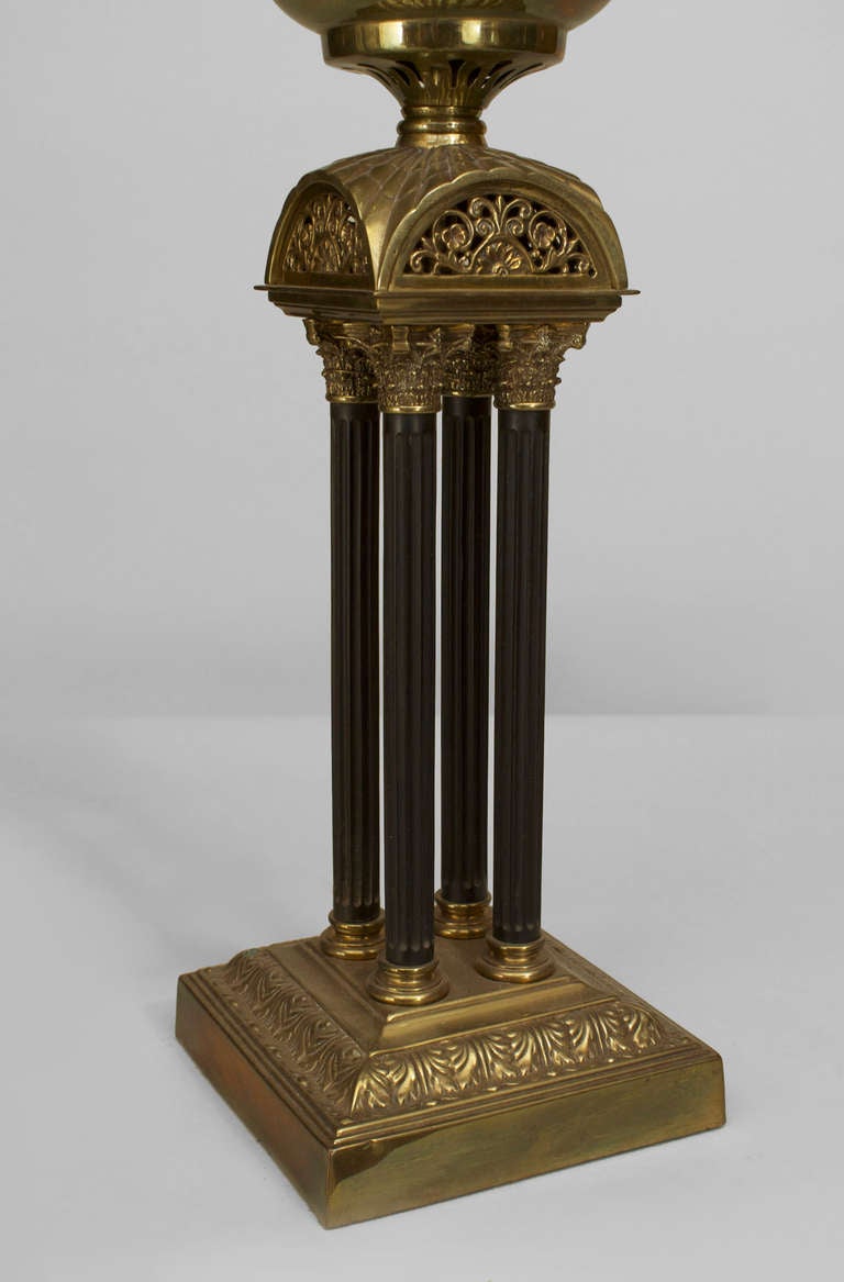 Neoclassical English Victorian Brass Column Table Lamp For Sale