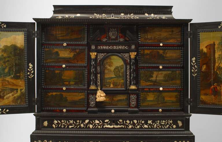 18th Century and Earlier Finely Painted Late 17th c. Flemish Baroque Cabinet