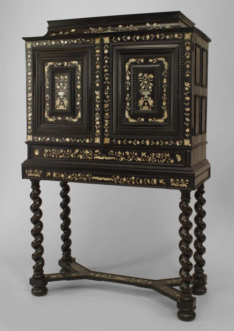 Bone Finely Painted Late 17th c. Flemish Baroque Cabinet