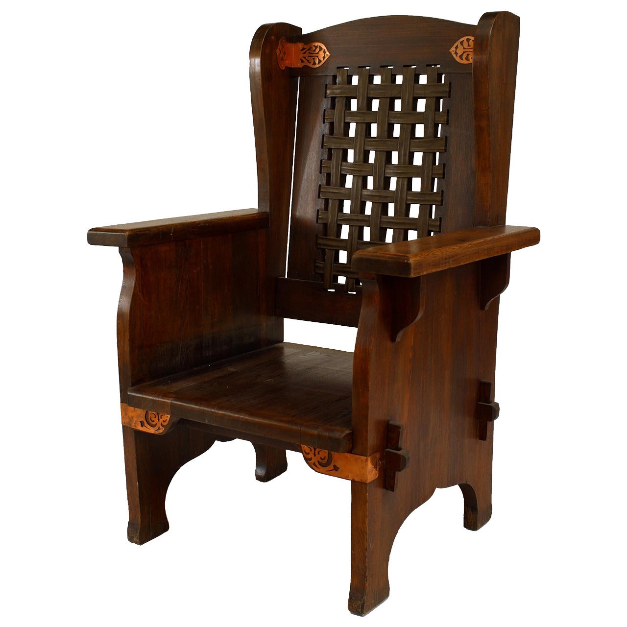 American Mission Leather and Oak Wing Chair
