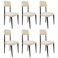 Set of 6 Italian Muslin Ebonized Side Chairs