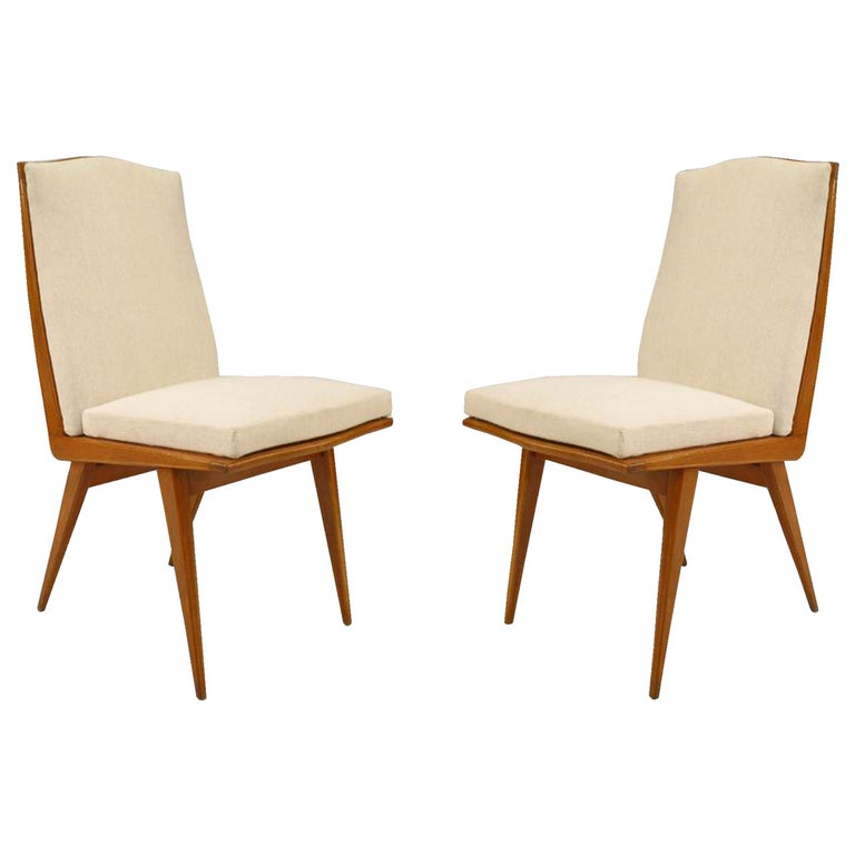 Pair of Italian Blond Mahogany Side Chairs For Sale
