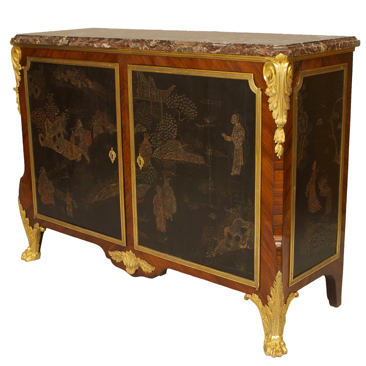 French Louis XVI Style Tulipwood Commode with Marble Top
